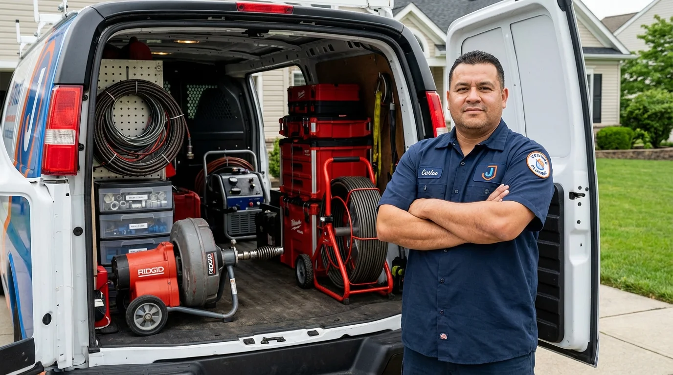 Professional drain cleaning equipment and Johns Plumbing LLC plumber in Luling