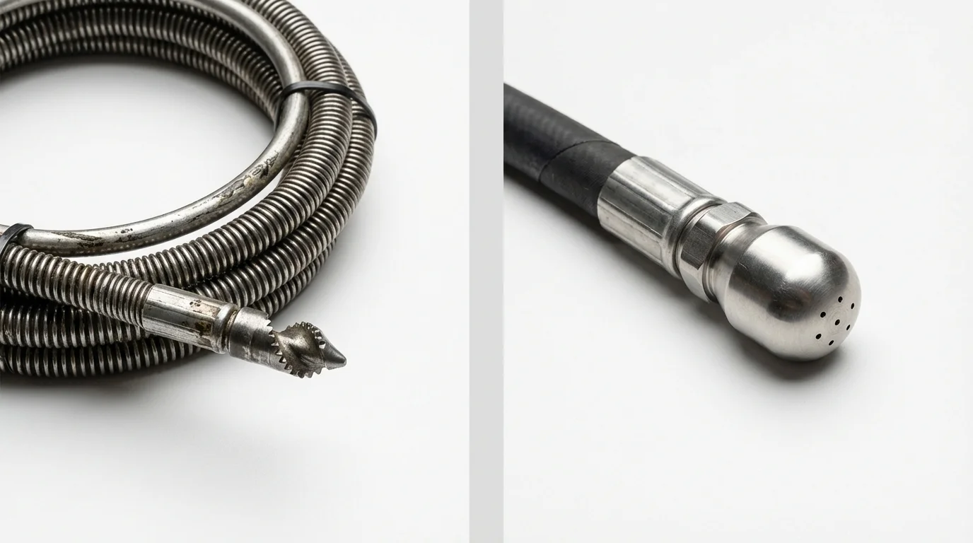Drain snake cable and hydro jetting nozzle used for drain cleaning in Luling, TX