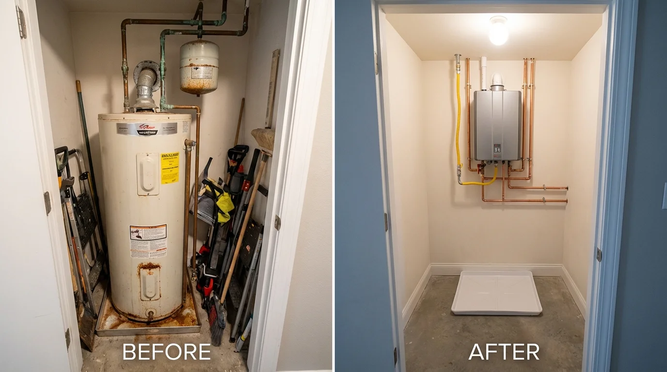 Tank water heater versus wall-mounted tankless unit comparison for Luling, TX homeowners