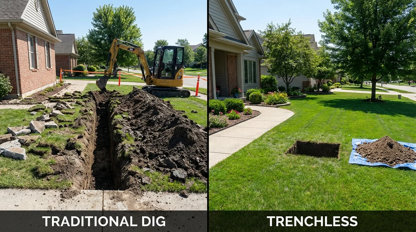 Trenchless sewer repair with minimal yard damage versus traditional excavation in Luling, TX